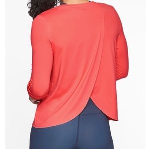 ATHLETA CORAL PINK SUNLOVER UPF TULIP BACK LONG SLEEVE TOP! XXS